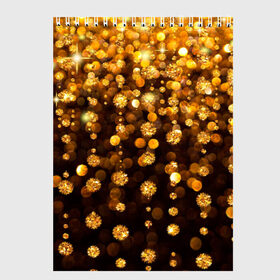 Скетчбук с принтом ЗОЛОТЫЕ БЛЕСТКИ , 100% бумага
 | 48 листов, плотность листов — 100 г/м2, плотность картонной обложки — 250 г/м2. Листы скреплены сверху удобной пружинной спиралью | Тематика изображения на принте: gold | pattern | rain | блестки | блестящий | дождь | звезды | золото | красиво | новый год | праздник | снежинки | текстуры