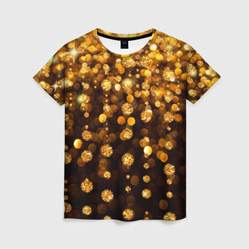 Женская футболка 3D с принтом ЗОЛОТЫЕ БЛЕСТКИ , 100% полиэфир ( синтетическое хлопкоподобное полотно) | прямой крой, круглый вырез горловины, длина до линии бедер | Тематика изображения на принте: gold | pattern | rain | блестки | блестящий | дождь | звезды | золото | красиво | новый год | праздник | снежинки | текстуры