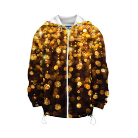 Детская куртка 3D с принтом ЗОЛОТЫЕ БЛЕСТКИ , 100% полиэстер | застежка — молния, подол и капюшон оформлены резинкой с фиксаторами, по бокам — два кармана без застежек, один потайной карман на груди, плотность верхнего слоя — 90 г/м2; плотность флисового подклада — 260 г/м2 | gold | pattern | rain | блестки | блестящий | дождь | звезды | золото | красиво | новый год | праздник | снежинки | текстуры