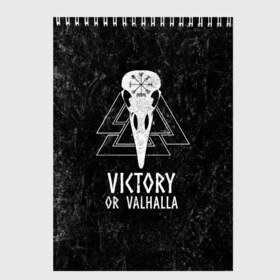 Скетчбук с принтом Victory or Valhalla , 100% бумага
 | 48 листов, плотность листов — 100 г/м2, плотность картонной обложки — 250 г/м2. Листы скреплены сверху удобной пружинной спиралью | Тематика изображения на принте: вальхалла | викинг | ворон | символ | скандинавия | череп | язычество