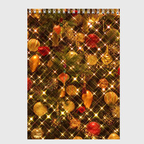 Скетчбук с принтом Новый Год , 100% бумага
 | 48 листов, плотность листов — 100 г/м2, плотность картонной обложки — 250 г/м2. Листы скреплены сверху удобной пружинной спиралью | гирлянды | елка | новогодние игрушки | новый год