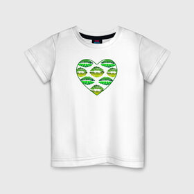 Детская футболка хлопок с принтом Зелёный поцелуй , 100% хлопок | круглый вырез горловины, полуприлегающий силуэт, длина до линии бедер | губы | день валентина | зелёный | любовь | отпечатки | сердечко | сердце