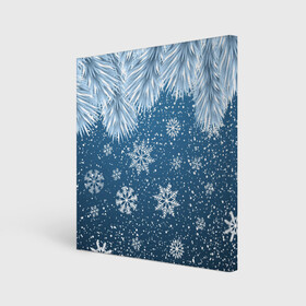 Холст квадратный с принтом Снежное Настроенние , 100% ПВХ |  | Тематика изображения на принте: елочные иголки | новый год | рисунок | снег | снежинки