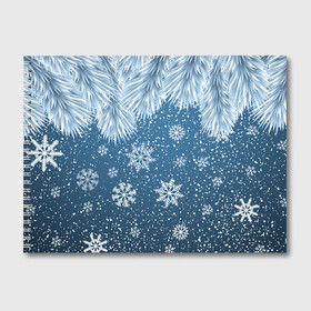 Альбом для рисования с принтом Снежное Настроенние , 100% бумага
 | матовая бумага, плотность 200 мг. | Тематика изображения на принте: елочные иголки | новый год | рисунок | снег | снежинки