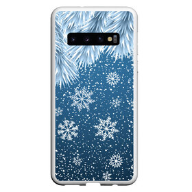 Чехол для Samsung Galaxy S10 с принтом Снежное Настроенние , Силикон | Область печати: задняя сторона чехла, без боковых панелей | Тематика изображения на принте: елочные иголки | новый год | рисунок | снег | снежинки