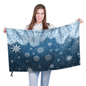 Флаг 3D с принтом Снежное Настроенние , 100% полиэстер | плотность ткани — 95 г/м2, размер — 67 х 109 см. Принт наносится с одной стороны | елочные иголки | новый год | рисунок | снег | снежинки
