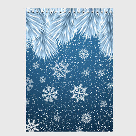 Скетчбук с принтом Снежное Настроенние , 100% бумага
 | 48 листов, плотность листов — 100 г/м2, плотность картонной обложки — 250 г/м2. Листы скреплены сверху удобной пружинной спиралью | Тематика изображения на принте: елочные иголки | новый год | рисунок | снег | снежинки