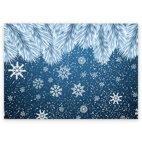Поздравительная открытка с принтом Снежное Настроенние , 100% бумага | плотность бумаги 280 г/м2, матовая, на обратной стороне линовка и место для марки
 | елочные иголки | новый год | рисунок | снег | снежинки
