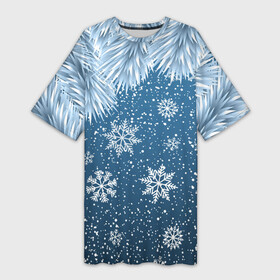 Платье-футболка 3D с принтом Снежное Настроенние ,  |  | Тематика изображения на принте: елочные иголки | новый год | рисунок | снег | снежинки
