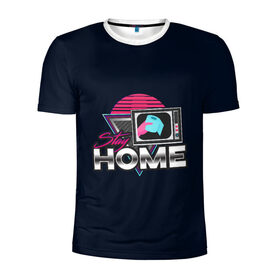 Мужская футболка 3D спортивная с принтом Stay Home , 100% полиэстер с улучшенными характеристиками | приталенный силуэт, круглая горловина, широкие плечи, сужается к линии бедра | коронавирус | мем | неон | ретро | самоизоляция | социальная дистанция | туалетная бумага