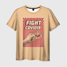 Мужская футболка 3D с принтом FIght Covid19 , 100% полиэфир | прямой крой, круглый вырез горловины, длина до линии бедер | Тематика изображения на принте: борьба | ковид | коронавирус | самоизоляция