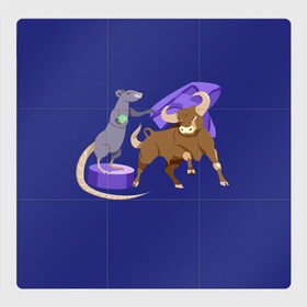 Магнитный плакат 3Х3 с принтом Крыса и бык , Полимерный материал с магнитным слоем | 9 деталей размером 9*9 см | 2020 | 2021 | бык | вирус | коррида | крыса | мулета | новы год | подиум | противостояние | сильный | символы | хвост | хитрый