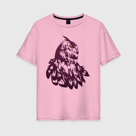 Женская футболка хлопок Oversize с принтом Сова , 100% хлопок | свободный крой, круглый ворот, спущенный рукав, длина до линии бедер
 | бохо | индейцы | кельты | лес | оранжевый | перья | сказка | сова | филин | хиппи