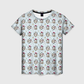 Женская футболка 3D с принтом Новогодний фон с бычком , 100% полиэфир ( синтетическое хлопкоподобное полотно) | прямой крой, круглый вырез горловины, длина до линии бедер | 