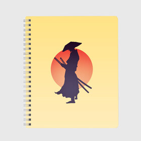 Тетрадь с принтом Ронин , 100% бумага | 48 листов, плотность листов — 60 г/м2, плотность картонной обложки — 250 г/м2. Листы скреплены сбоку удобной пружинной спиралью. Уголки страниц и обложки скругленные. Цвет линий — светло-серый
 | Тематика изображения на принте: bushido | japan | japanes | katana | ronin | samurai | sword | бусидо | воин | восходящее солнце | катана | кимоно | меч | мечник | рассвет | ронин | самурай | самурайский | силуэт | силуэт воина | солнце | якудза | японец