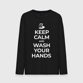 Мужской лонгслив хлопок с принтом Keep Calm and Wash Your Hands , 100% хлопок |  | Тематика изображения на принте: keep calm | защита | коронавирус | мойте руки | самоизоляция | стоп ковид