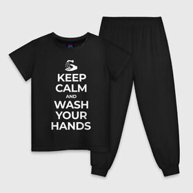 Детская пижама хлопок с принтом Keep Calm and Wash Your Hands , 100% хлопок |  брюки и футболка прямого кроя, без карманов, на брюках мягкая резинка на поясе и по низу штанин
 | keep calm | защита | коронавирус | мойте руки | самоизоляция | стоп ковид