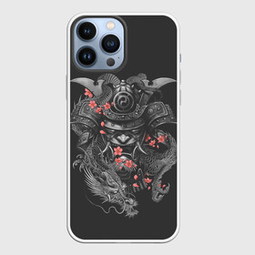Чехол для iPhone 13 Pro Max с принтом Самурай и дракон ,  |  | cherry | flower petals | helmet | japan | katana | ronin | sakura | samurai | вишня | катана | лепестки цветка | ронин | сакура | самурай | шлем | япония