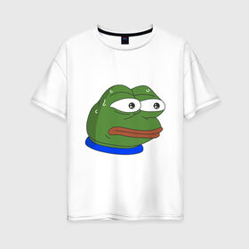 Женская футболка хлопок Oversize с принтом Pepe MonkaS , 100% хлопок | свободный крой, круглый ворот, спущенный рукав, длина до линии бедер
 | Тематика изображения на принте: monkas | pepe | испуг | лягушка | мем | пепе | эмоут
