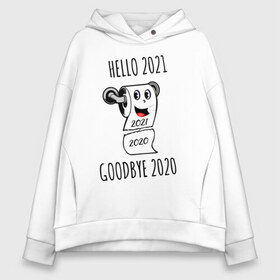 Женское худи Oversize хлопок с принтом HELLO 2021 GOODBYE 2020 , френч-терри — 70% хлопок, 30% полиэстер. Мягкий теплый начес внутри —100% хлопок | боковые карманы, эластичные манжеты и нижняя кромка, капюшон на магнитной кнопке | 2021 | christmas | merry christmas | snow | winter | winter is coming | зима близко | нг | новогодний | новогодний свитер | новый год | новый год 2021 | свитер | снег | снежинки