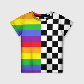 Детская футболка 3D с принтом Rainbow , 100% гипоаллергенный полиэфир | прямой крой, круглый вырез горловины, длина до линии бедер, чуть спущенное плечо, ткань немного тянется | музыкант | паттерн | полосы | радуга | реп | рэп | текаши | шахматы | шашки