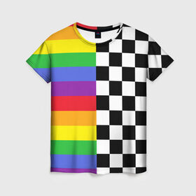 Женская футболка 3D с принтом Rainbow , 100% полиэфир ( синтетическое хлопкоподобное полотно) | прямой крой, круглый вырез горловины, длина до линии бедер | музыкант | паттерн | полосы | радуга | реп | рэп | текаши | шахматы | шашки