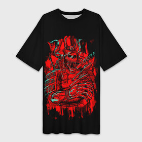 Платье-футболка 3D с принтом Death Samurai ,  |  | 2077 | art | blood | cyber | cyberpunk | dead | death | demon | japan | mask | ninja | oni | samurai | shadow | shogun | tokyo | warior | арт | воин | война | демон | катана | кибер | киберпанк | кровь | маска | мертвый | ниндзя | путь | самурай