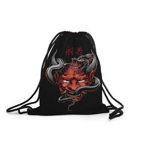 Рюкзак-мешок 3D с принтом Хання , 100% полиэстер | плотность ткани — 200 г/м2, размер — 35 х 45 см; лямки — толстые шнурки, застежка на шнуровке, без карманов и подкладки | 2077 | art | blood | cyber | cyberpunk | dead | death | demon | japan | mask | ninja | oni | samurai | shadow | shogun | tokyo | warior | арт | воин | война | демон | катана | кибер | киберпанк | кровь | маска | мертвый | ниндзя | путь | самурай