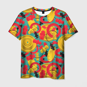 Мужская футболка 3D с принтом Круглые 3д фигуры , 100% полиэфир | прямой крой, круглый вырез горловины, длина до линии бедер | 3д | диски | круги | модный | паттерн | символы | узор | фигуры | цвет | шахматы | яркий