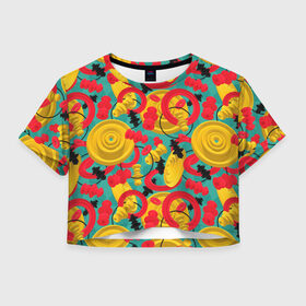 Женская футболка Crop-top 3D с принтом Круглые 3д фигуры , 100% полиэстер | круглая горловина, длина футболки до линии талии, рукава с отворотами | 3д | диски | круги | модный | паттерн | символы | узор | фигуры | цвет | шахматы | яркий