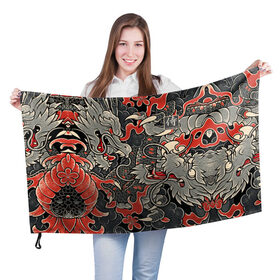 Флаг 3D с принтом Самурай (Якудза, драконы) , 100% полиэстер | плотность ткани — 95 г/м2, размер — 67 х 109 см. Принт наносится с одной стороны | буси | воины рыцари | драконы | сабурау | самурай | якудза