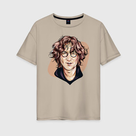 Женская футболка хлопок Oversize с принтом Джон Леннон , 100% хлопок | свободный крой, круглый ворот, спущенный рукав, длина до линии бедер
 | beatles | imagine | john | lennon | road | the beatles | битлз | битлы | джон | леннон