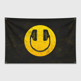 Флаг-баннер с принтом Наушники Смайл , 100% полиэстер | размер 67 х 109 см, плотность ткани — 95 г/м2; по краям флага есть четыре люверса для крепления | люблю музыку | музыка | наушники | смайл | улыбка | эмодзи