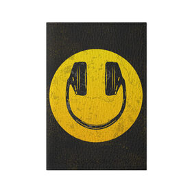 Обложка для паспорта матовая кожа с принтом Наушники Смайл , натуральная матовая кожа | размер 19,3 х 13,7 см; прозрачные пластиковые крепления | Тематика изображения на принте: люблю музыку | музыка | наушники | смайл | улыбка | эмодзи