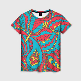 Женская футболка 3D с принтом Цветочный Узор , 100% полиэфир ( синтетическое хлопкоподобное полотно) | прямой крой, круглый вырез горловины, длина до линии бедер | paisley | бабочка | бута | индия | ориентальный | орнамент | цветы