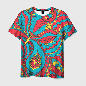 Мужская футболка 3D с принтом Цветочный Узор , 100% полиэфир | прямой крой, круглый вырез горловины, длина до линии бедер | paisley | бабочка | бута | индия | ориентальный | орнамент | цветы