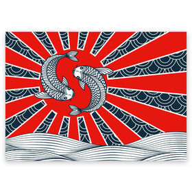 Поздравительная открытка с принтом Карпы Кои , 100% бумага | плотность бумаги 280 г/м2, матовая, на обратной стороне линовка и место для марки
 | бамбук | инь янь | карп | кои | рыба | узор | япония
