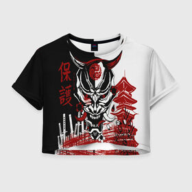 Женская футболка Crop-top 3D с принтом Самурай Samurai , 100% полиэстер | круглая горловина, длина футболки до линии талии, рукава с отворотами | cyberpunk 2077 | ninja | samurai | киберпанк | маска самурая | путь война | самурай | сёгун | семь самураев | токио | чёрный самурай | японский самурай