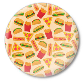 Значок с принтом Фастфуд ,  металл | круглая форма, металлическая застежка в виде булавки | бургер | еда | картошка фри | пицца | такос | фастфуд | хот дог