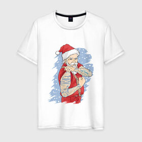 Мужская футболка хлопок с принтом Санта Клаус , 100% хлопок | прямой крой, круглый вырез горловины, длина до линии бедер, слегка спущенное плечо. | 