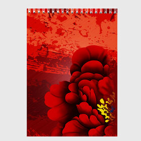 Скетчбук с принтом Цветок , 100% бумага
 | 48 листов, плотность листов — 100 г/м2, плотность картонной обложки — 250 г/м2. Листы скреплены сверху удобной пружинной спиралью | алые цветы | текстура | цветы | япония