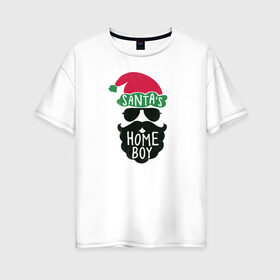 Женская футболка хлопок Oversize с принтом Santas Home Boy , 100% хлопок | свободный крой, круглый ворот, спущенный рукав, длина до линии бедер
 | Тематика изображения на принте: 2020 | 2021 | christmas | happy | merry | new year | зима | новогодний | новогодняя | новогодняя маска | новый год | рождественский | рождество | снег