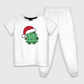 Детская пижама хлопок с принтом New Year Virus , 100% хлопок |  брюки и футболка прямого кроя, без карманов, на брюках мягкая резинка на поясе и по низу штанин
 | Тематика изображения на принте: 2020 | 2021 | christmas | happy | merry | new year | зима | новогодний | новогодняя | новогодняя маска | новый год | рождественский | рождество | снег