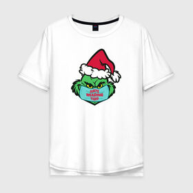 Мужская футболка хлопок Oversize с принтом Covid Grinch , 100% хлопок | свободный крой, круглый ворот, “спинка” длиннее передней части | 2020 | 2021 | christmas | grinch | new year | гринч | зима | новогодняя | новогодняя маска | новый год | рождество | снег