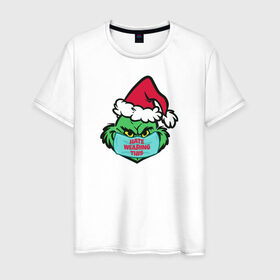 Мужская футболка хлопок с принтом Covid Grinch , 100% хлопок | прямой крой, круглый вырез горловины, длина до линии бедер, слегка спущенное плечо. | 2020 | 2021 | christmas | grinch | new year | гринч | зима | новогодняя | новогодняя маска | новый год | рождество | снег
