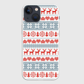 Чехол для iPhone 13 mini с принтом Новогодний пиксельный узор ,  |  | christmas | deer | hearts | new year | pattern | pixels | snowflakes | trees | елки | новый год | олени | пиксели | рождество | сердечки | снежинки | узор