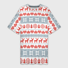 Платье-футболка 3D с принтом Новогодний пиксельный узор ,  |  | christmas | deer | hearts | new year | pattern | pixels | snowflakes | trees | елки | новый год | олени | пиксели | рождество | сердечки | снежинки | узор