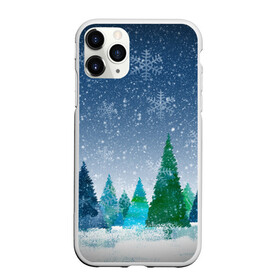 Чехол для iPhone 11 Pro Max матовый с принтом Снежинки в лесу , Силикон |  | winter | елки | елки в лесу | зимний лес | новогодняя | новый год | снежинки