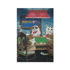 Обложка для паспорта матовая кожа с принтом Коты играют в покер , натуральная матовая кожа | размер 19,3 х 13,7 см; прозрачные пластиковые крепления | a friend in need | art | artist | bets | cards | cats | chips | cookie | gambling | games | memes | nyan cat | picture | poker | rainbow | азартные игры | друг познается в беде | искусство | картина | карты | котики | коты | котэ | мемы | нян кэт | печень