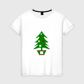 Женская футболка хлопок с принтом Ёлка новогодняя , 100% хлопок | прямой крой, круглый вырез горловины, длина до линии бедер, слегка спущенное плечо | дерево | елка | новый год | подарок | рождество | украшения